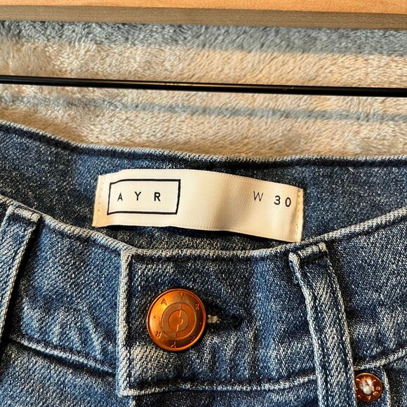 AYR The Must Super Wide Leg High Rise Jeans Dark Wash Size 30 Raw Hem Distressed - Picture 5 of 10